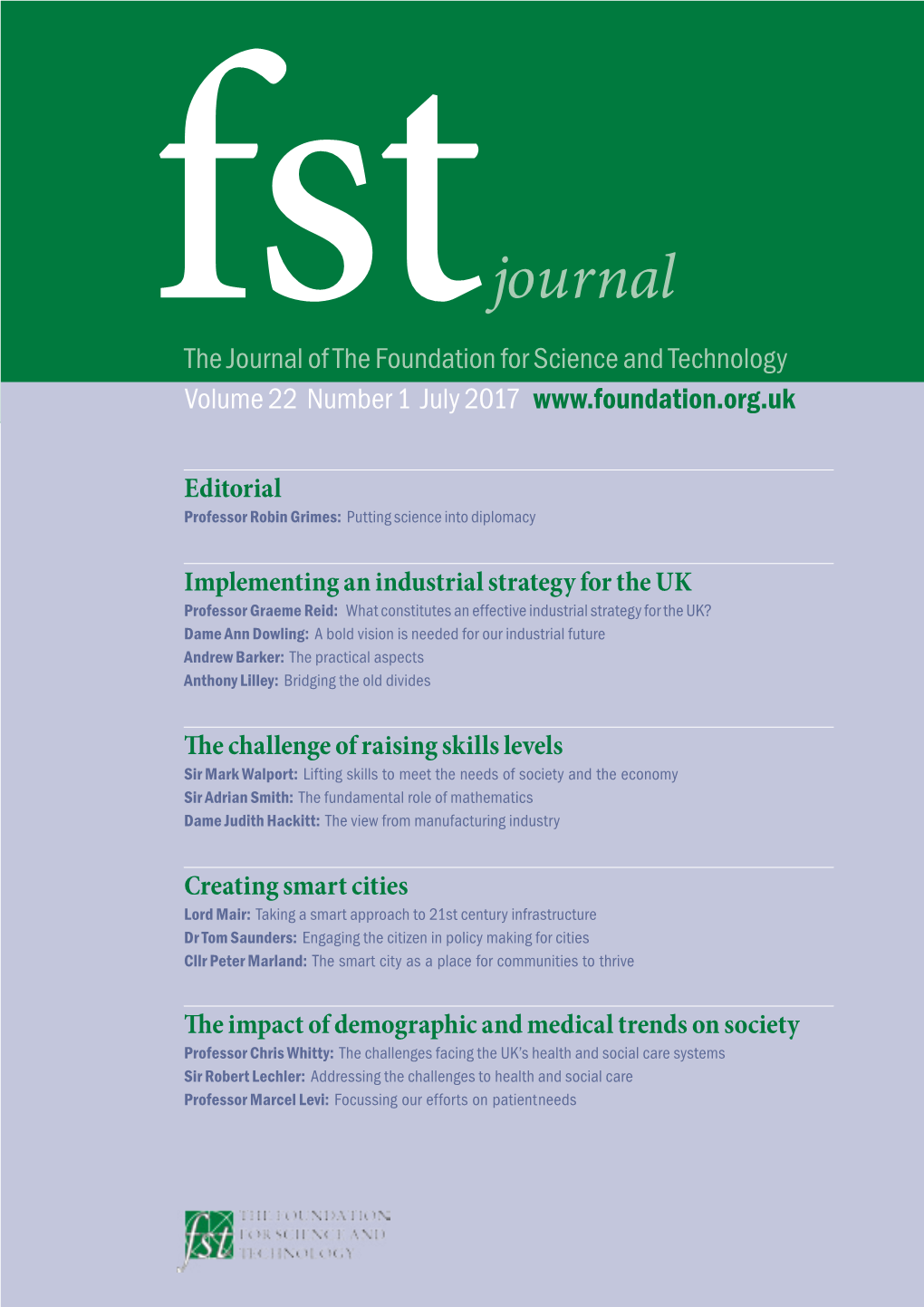 Fstjournal@Foundation.Org.Uk Institute of Physics, a Not-For-Profit Society