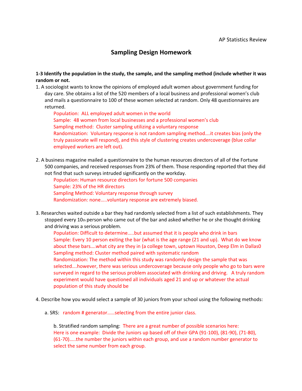 Sampling Design Homework