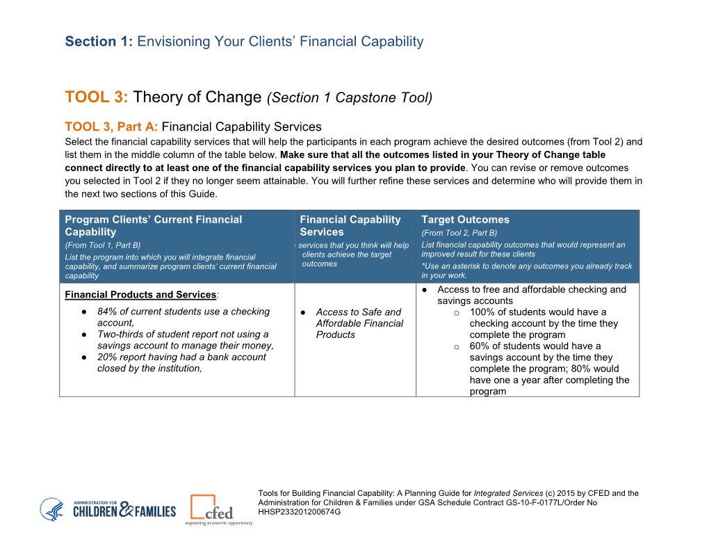 Envisioning Your Clients' Financial Capability TOOL 3: Theory of Change