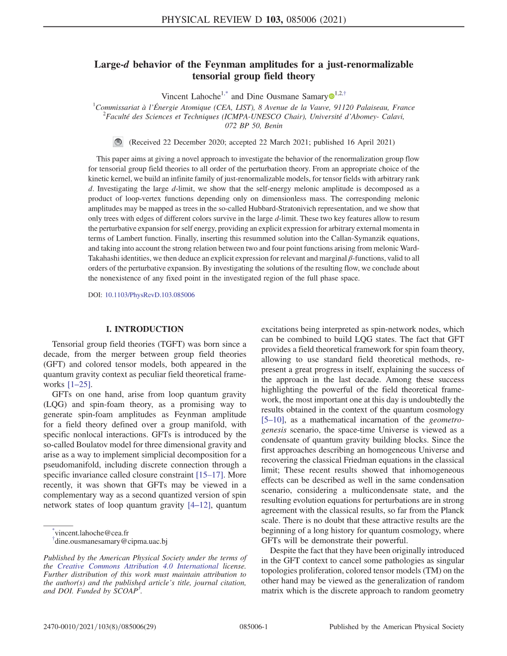 Large-D Behavior of the Feynman Amplitudes for a Just-Renormalizable Tensorial Group Field Theory