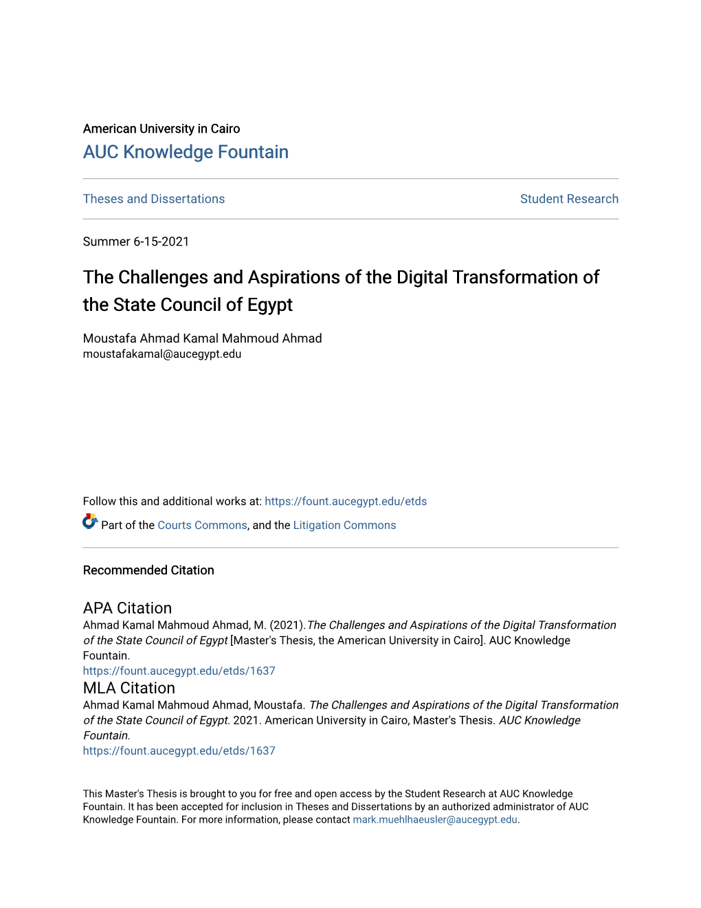 The Challenges and Aspirations of the Digital Transformation of the State Council of Egypt