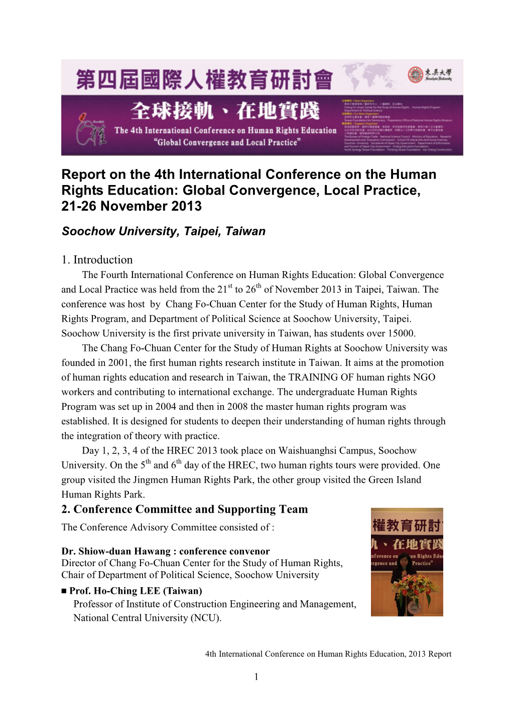 Report on the 4Th International Conference on the Human Rights Education: Global Convergence, Local Practice, 21-26 November 2013