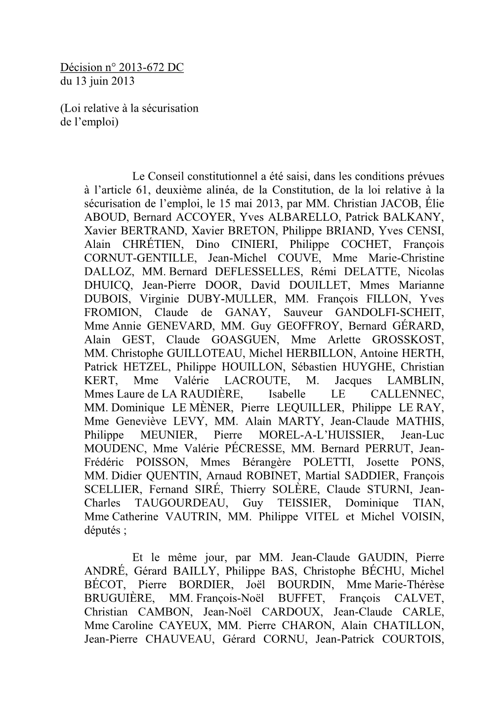 Décision N° 2013-672 DC Du 13 Juin 2013