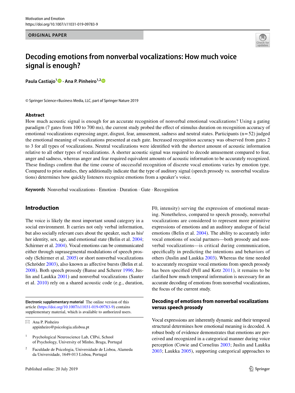 Decoding Emotions from Nonverbal Vocalizations: How Much Voice Signal Is Enough?