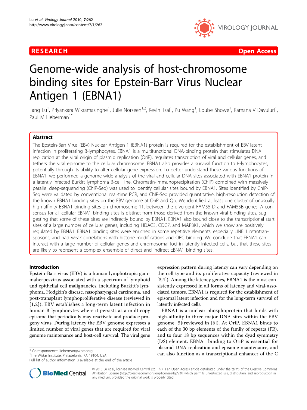Genome-Wide Analysis of Host-Chromosome Binding Sites For