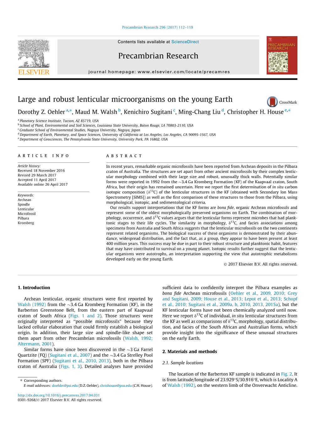 Large and Robust Lenticular Microorganisms on the Young Earth ⇑ ⇑ Dorothy Z