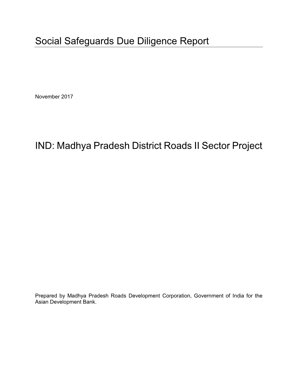 Social Safeguards Due Diligence Report IND: Madhya Pradesh