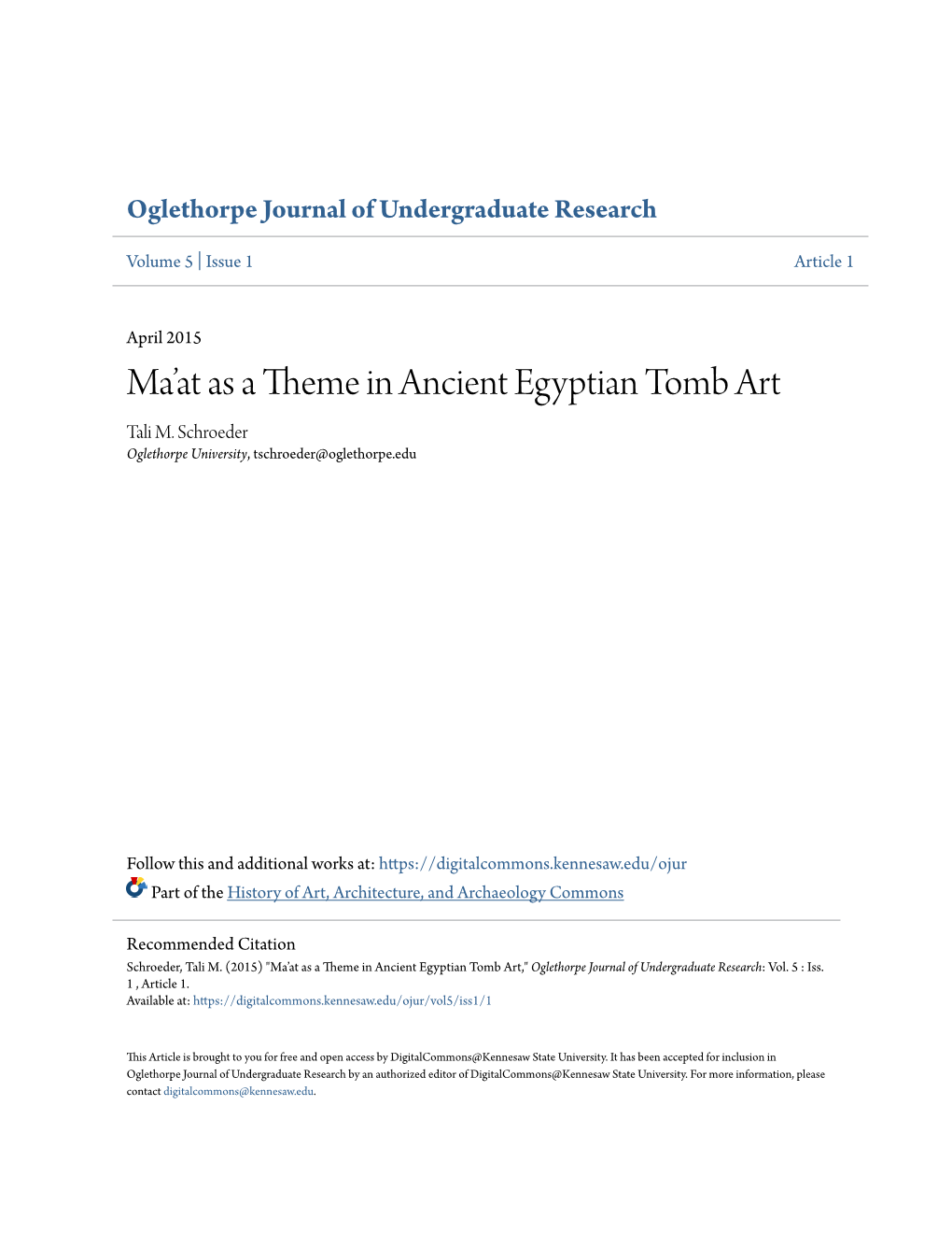 Ma'at As a Theme in Ancient Egyptian Tomb