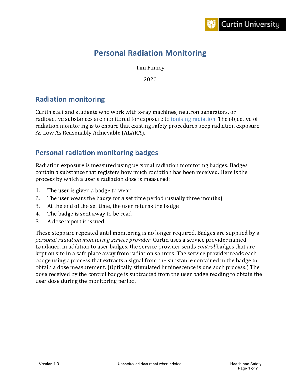 Personal Radiation Monitoring