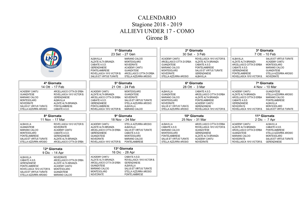 2019 ALLIEVI UNDER 17 - COMO Girone B