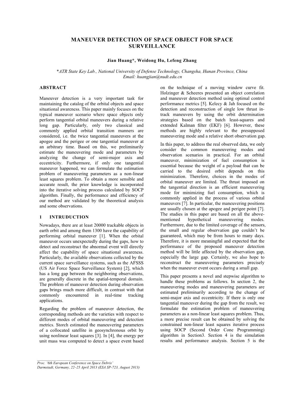 Maneuver Detection of Space Object for Space Surveillance