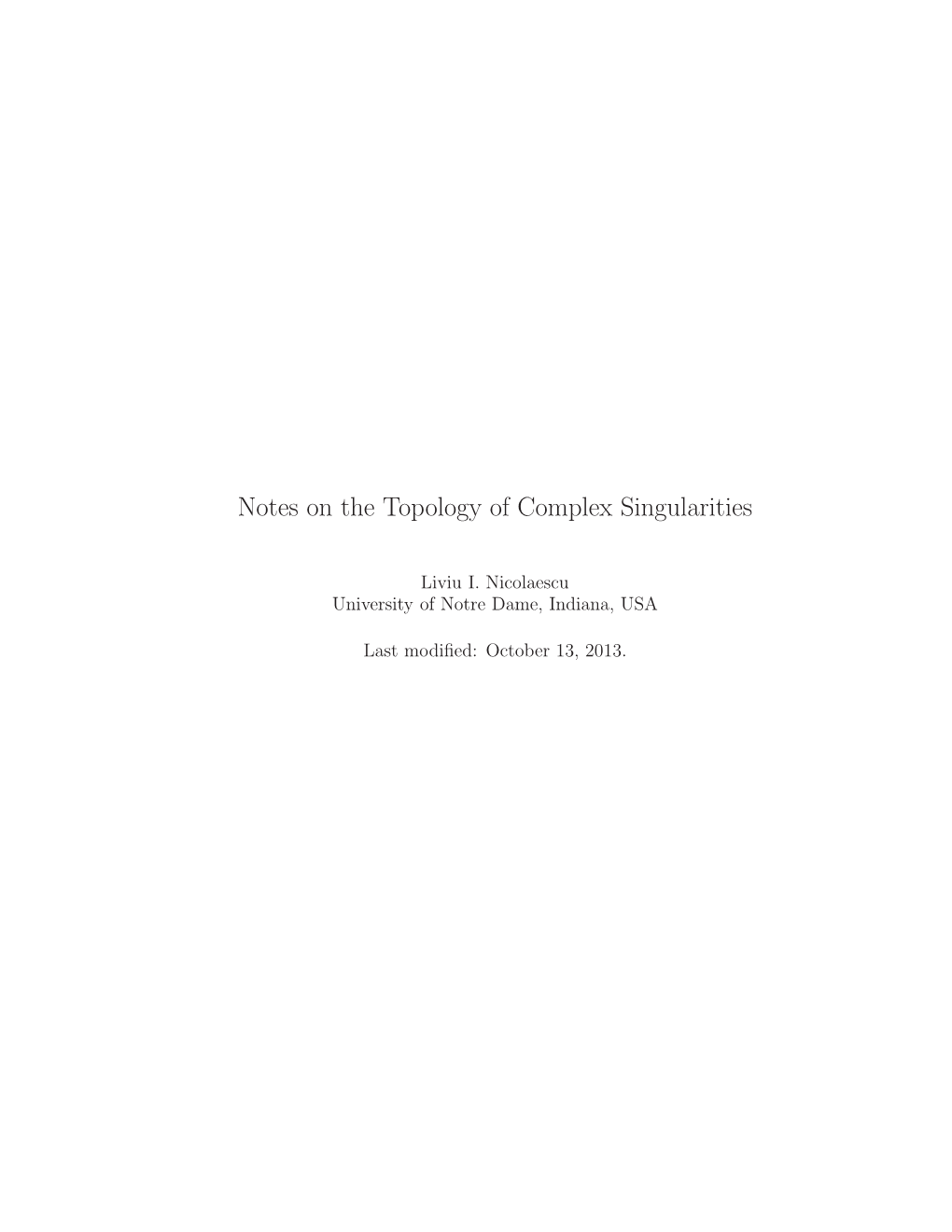 Notes on the Topology of Complex Singularities