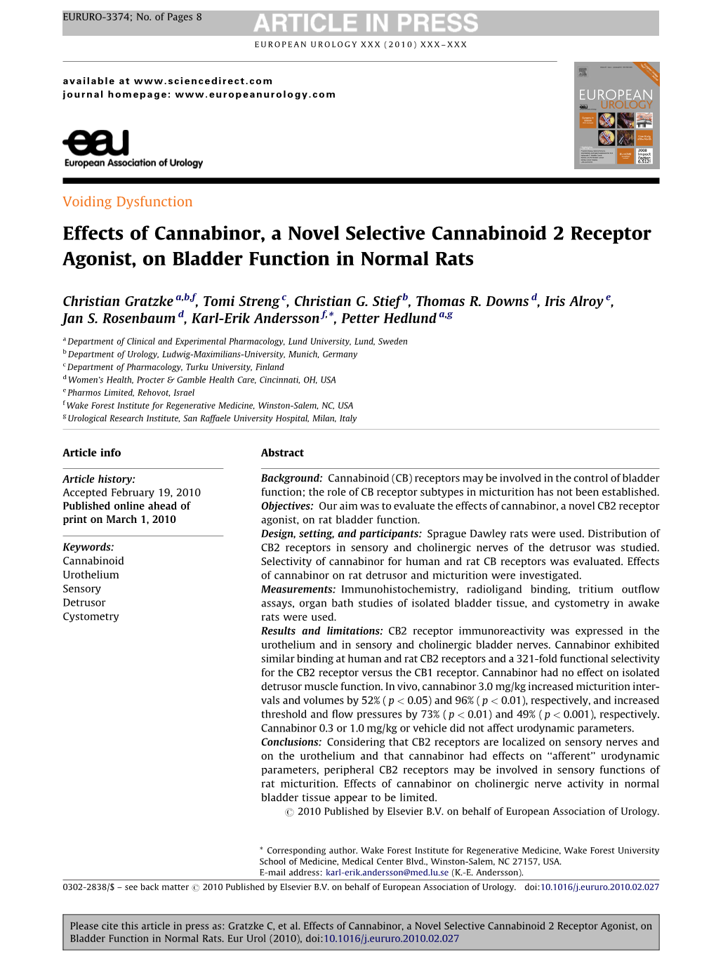 Effects of Cannabinor, a Novel Selective Cannabinoid 2 Receptor Agonist, on Bladder Function in Normal Rats