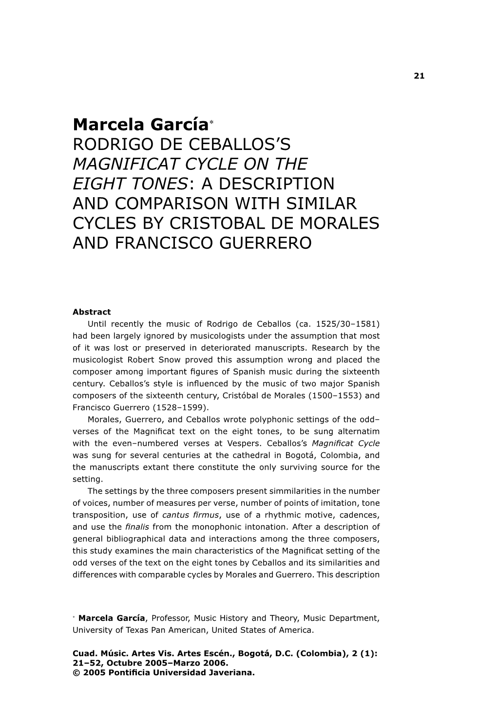 Marcela García∗ RODRIGO DE CEBALLOS's MAGNIFICAT CYCLE