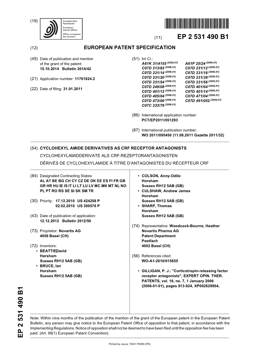 Cyclohexyl Amide Derivatives As Crf Receptor