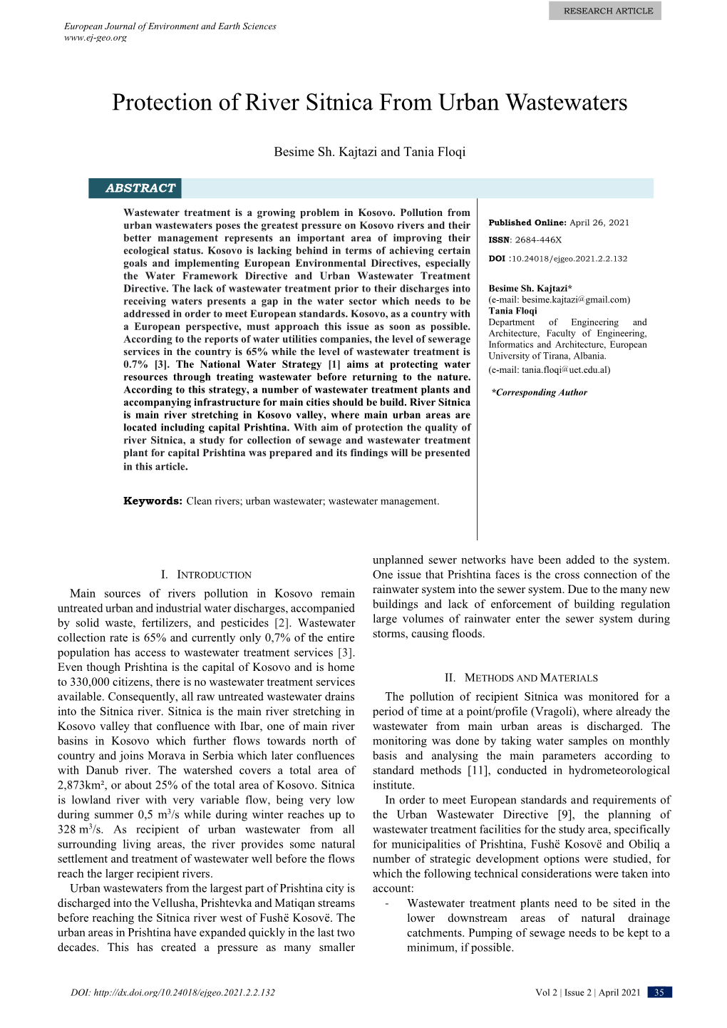 Protection of River Sitnica from Urban Wastewaters