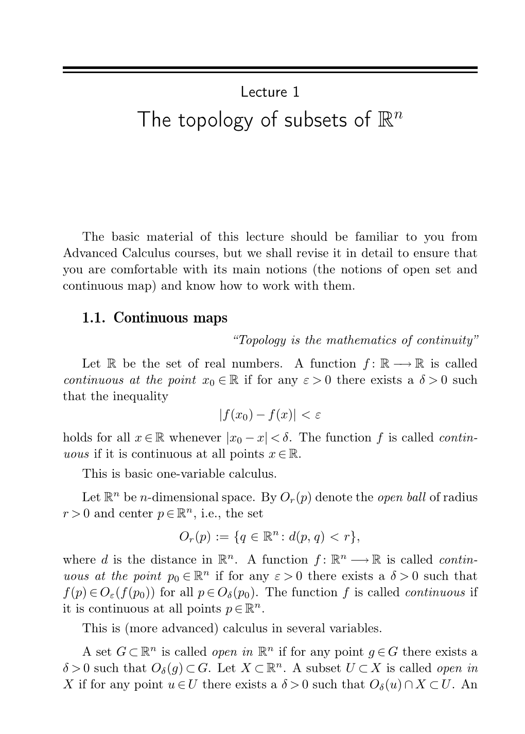 The Topology of Subsets of Rn