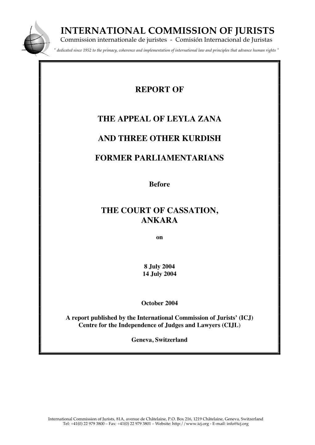 Turkey-Leyla Zana Appeal-Trial Observer-Report-2004