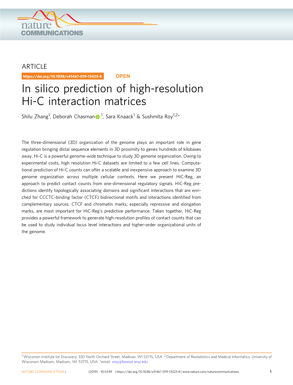 In Silico Prediction of High-Resolution Hi-C Interaction Matrices