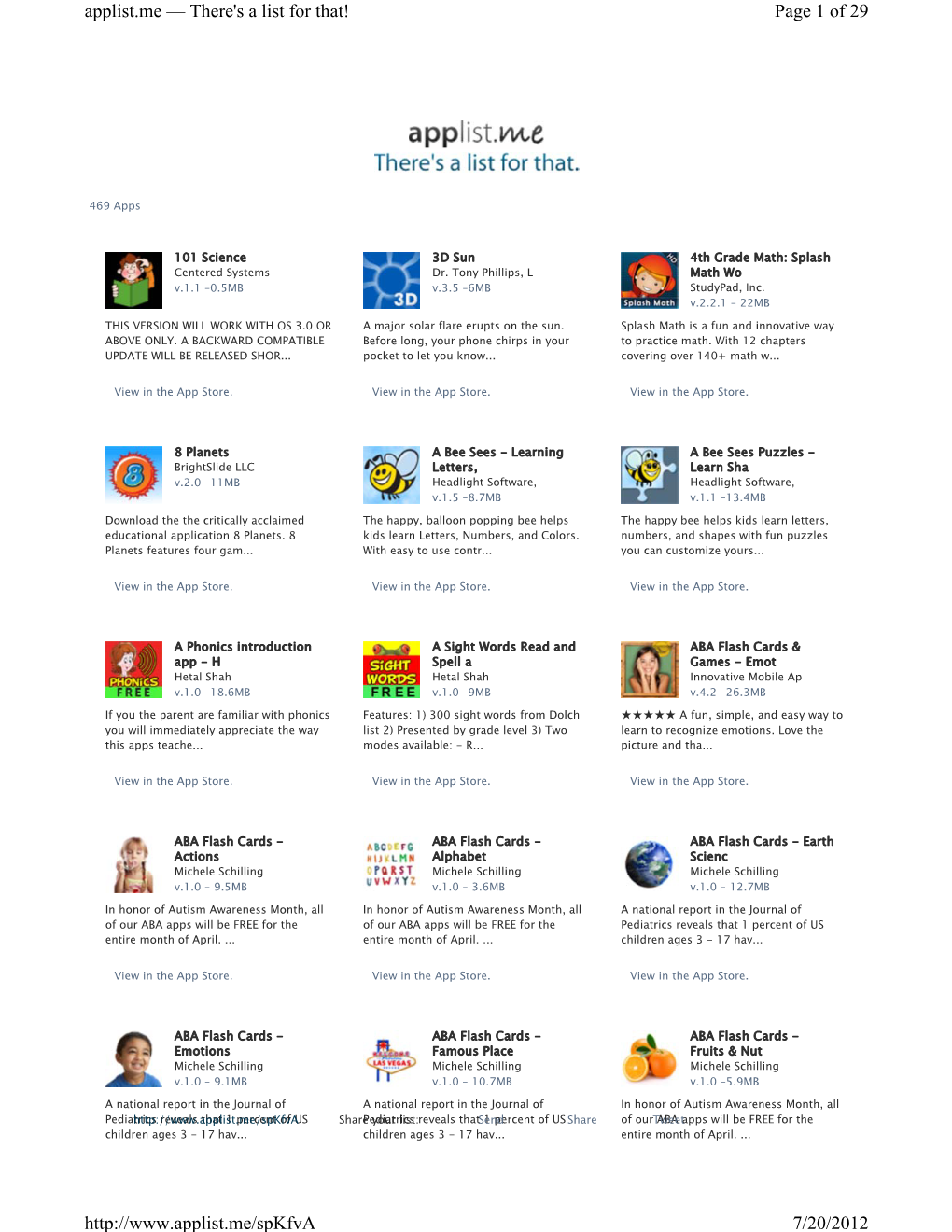 Page 1 of 29 Applist.Me — There's a List for That! 7/20/2012