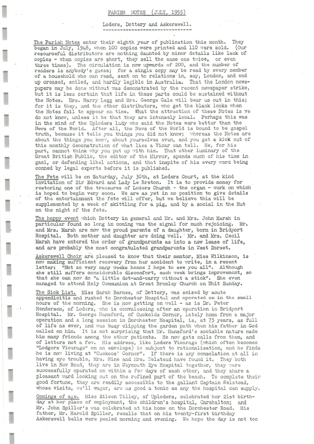 Parish Notes (.July, 1955)