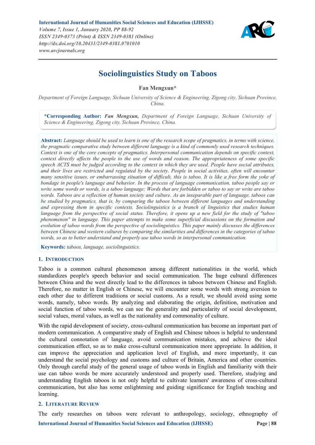 Sociolinguistics Study on Taboos