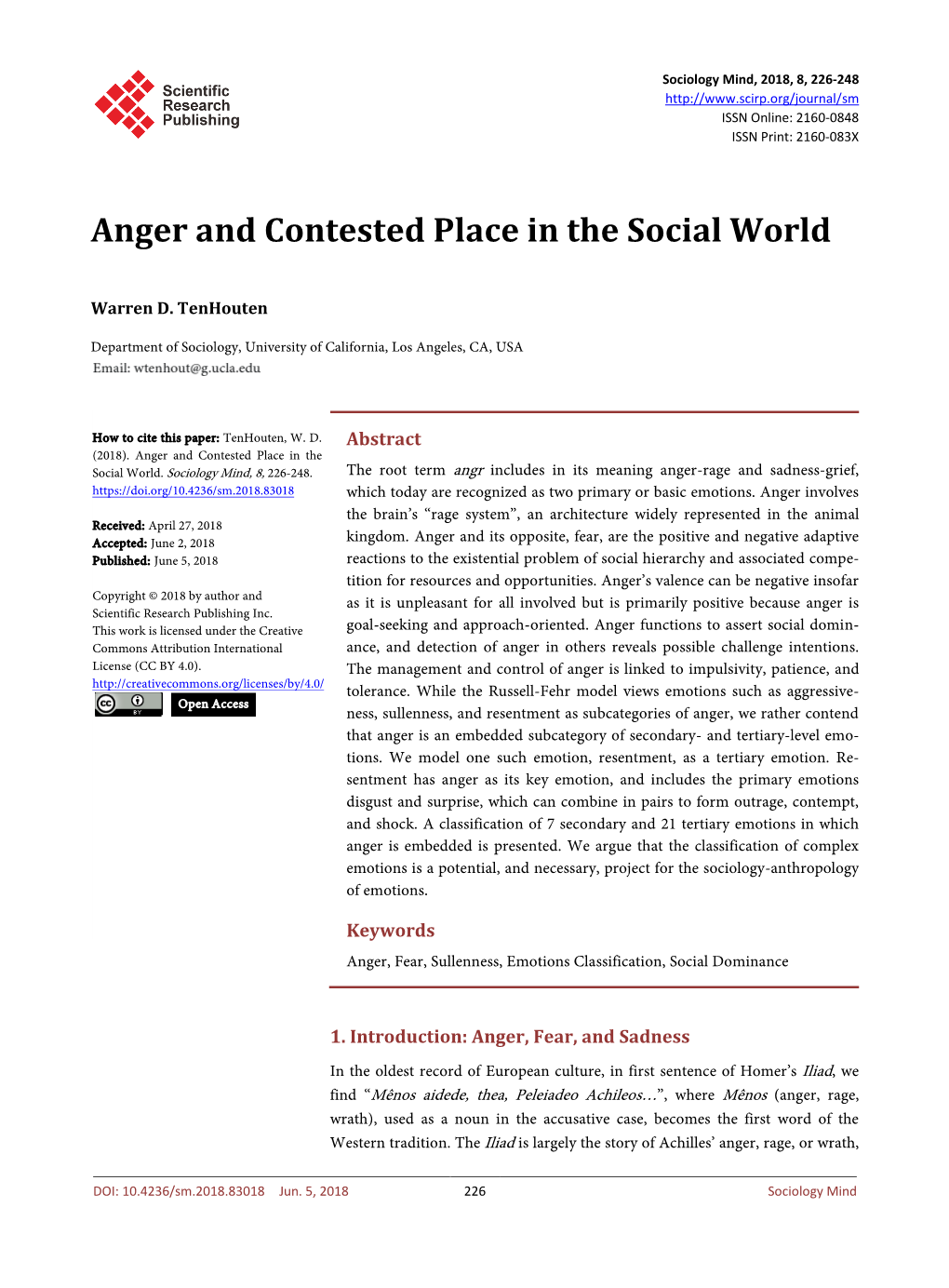 Anger and Contested Place in the Social World