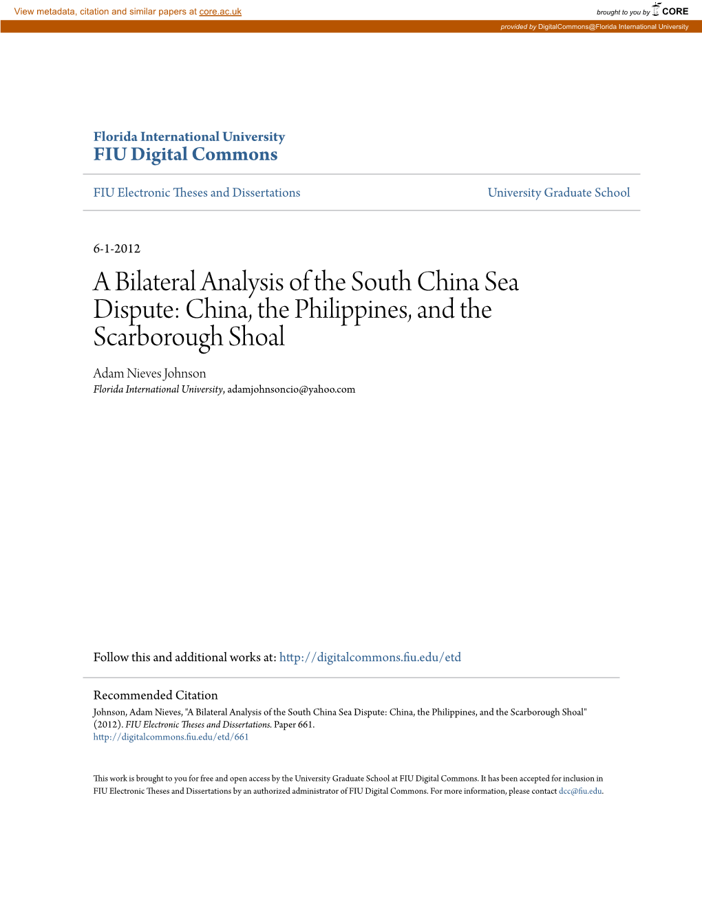 A Bilateral Analysis of the South China Sea Dispute