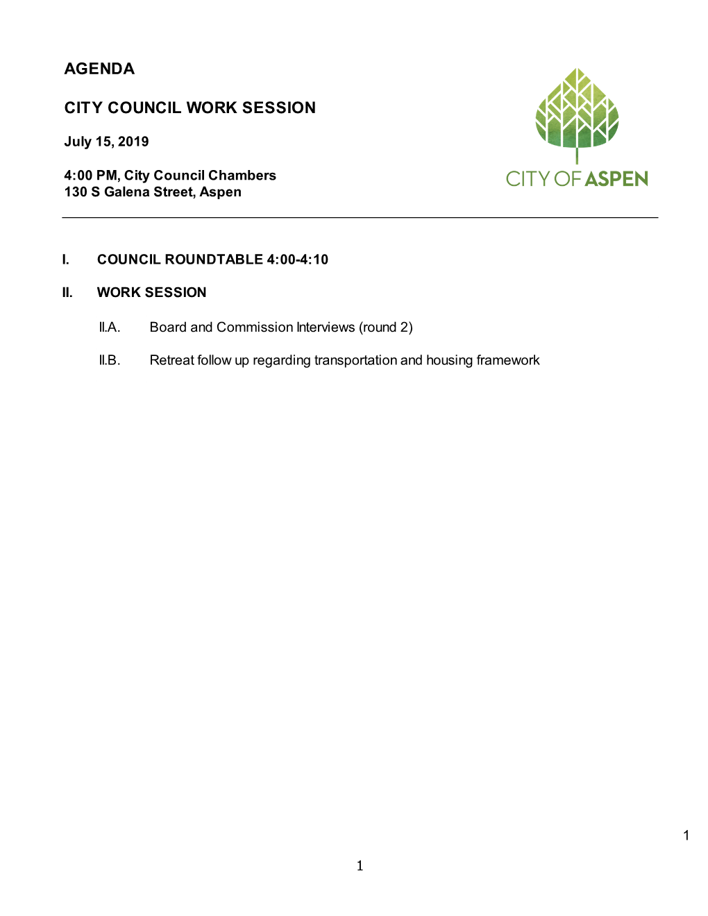 Agenda City Council Work Session