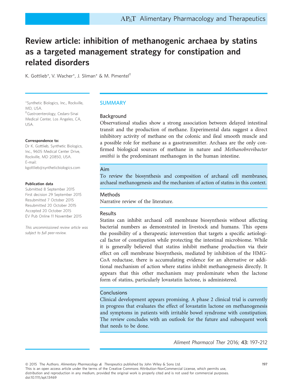 Review Article: Inhibition of Methanogenic Archaea by Statins As a Targeted Management Strategy for Constipation and Related Disorders