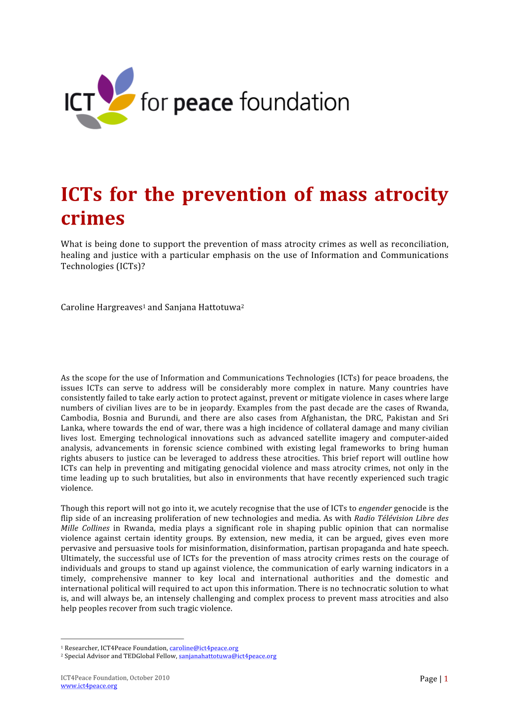 Icts for the Prevention of Mass Atrocity Crimes