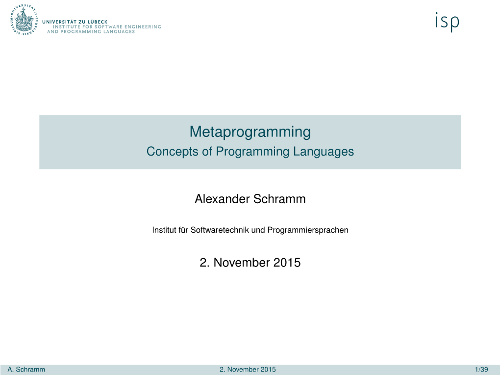Metaprogramming Concepts of Programming Languages