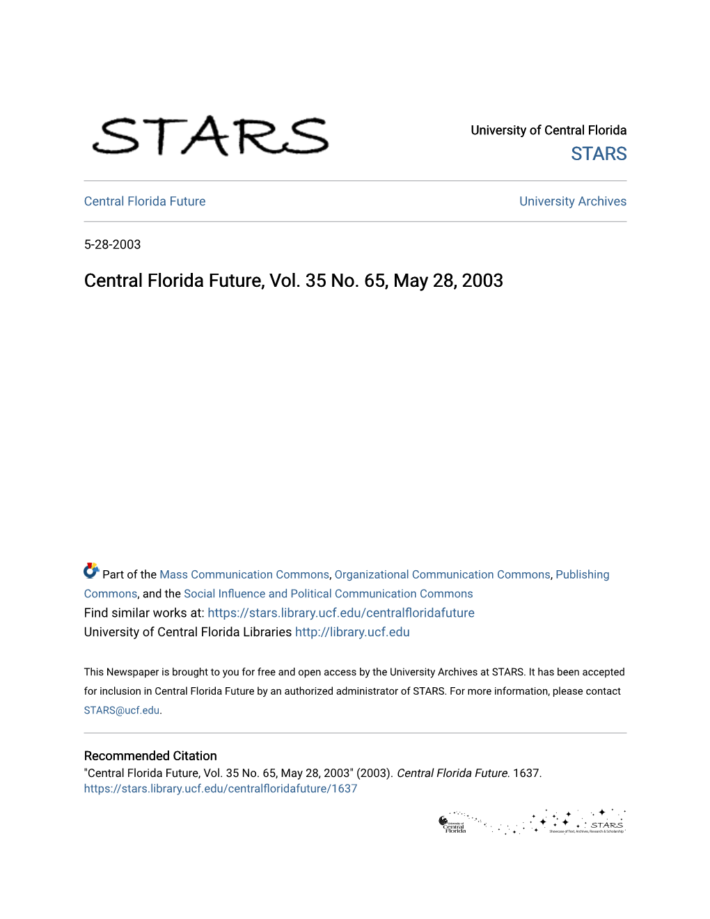 Central Florida Future, Vol. 35 No. 65, May 28, 2003