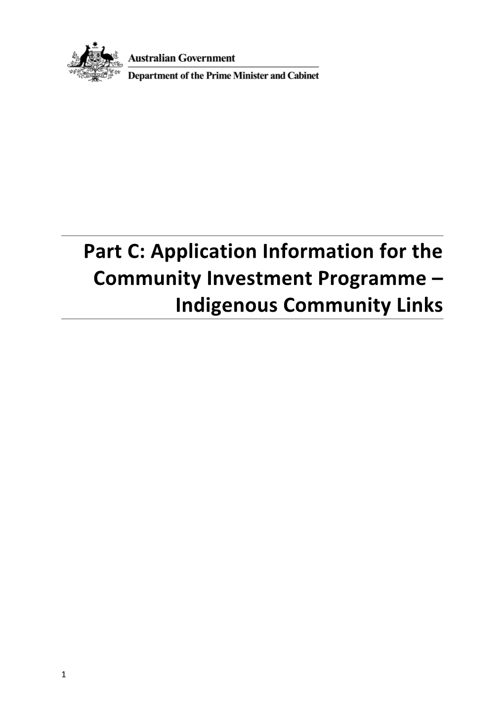 Part C: Application Information For The Community Investment Programme – Indigenous Community Links