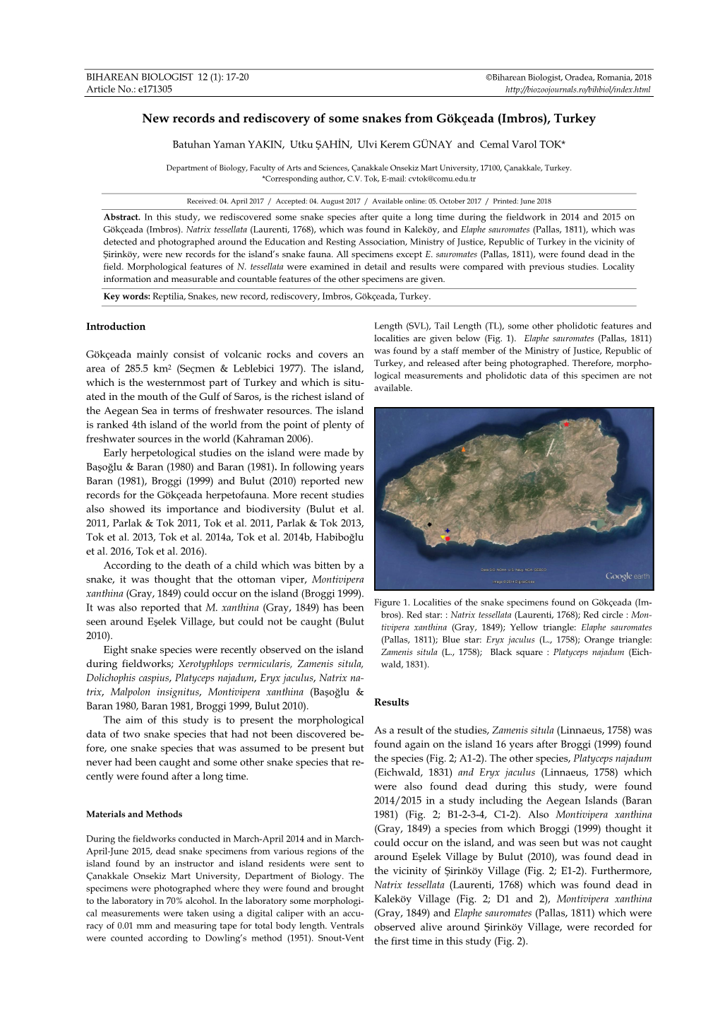 New Records and Rediscovery of Some Snakes from Gökçeada (Imbros), Turkey