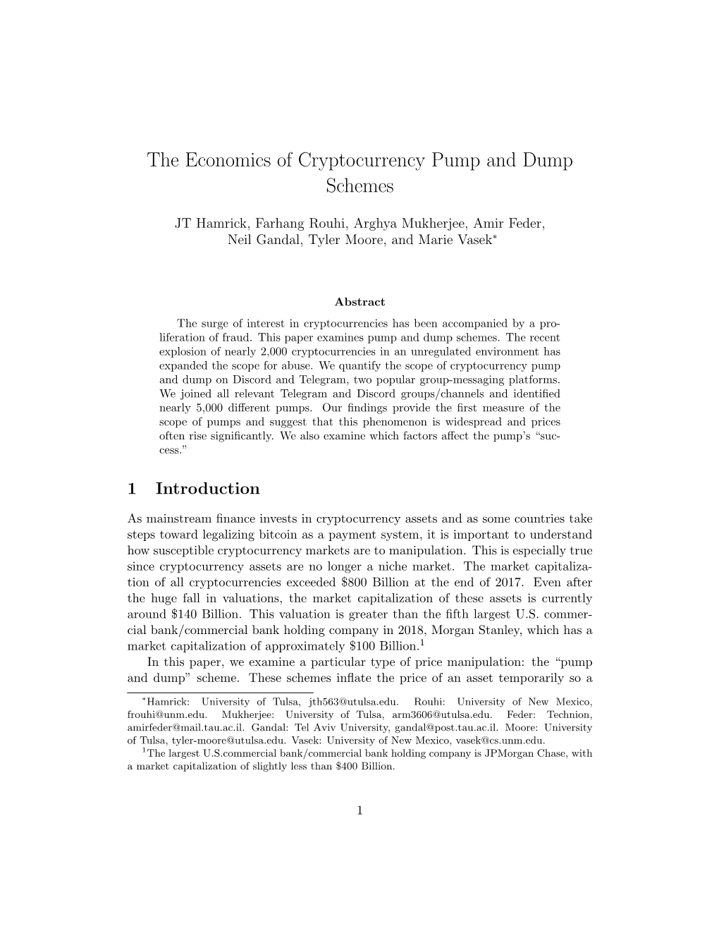 The Economics of Cryptocurrency Pump and Dump Schemes