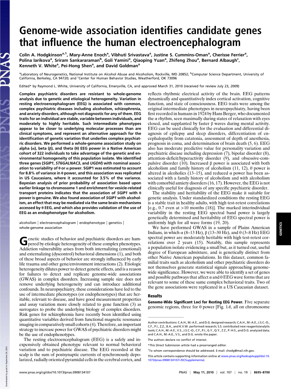 Genome-Wide Association Identifies Candidate Genes That Influence The