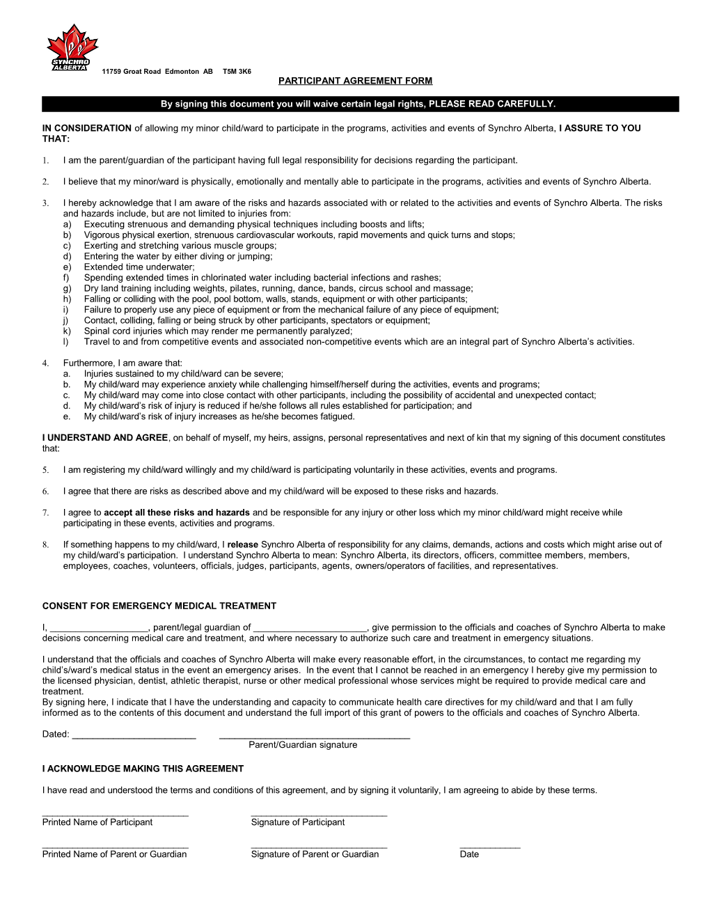 Participant Agreement Form