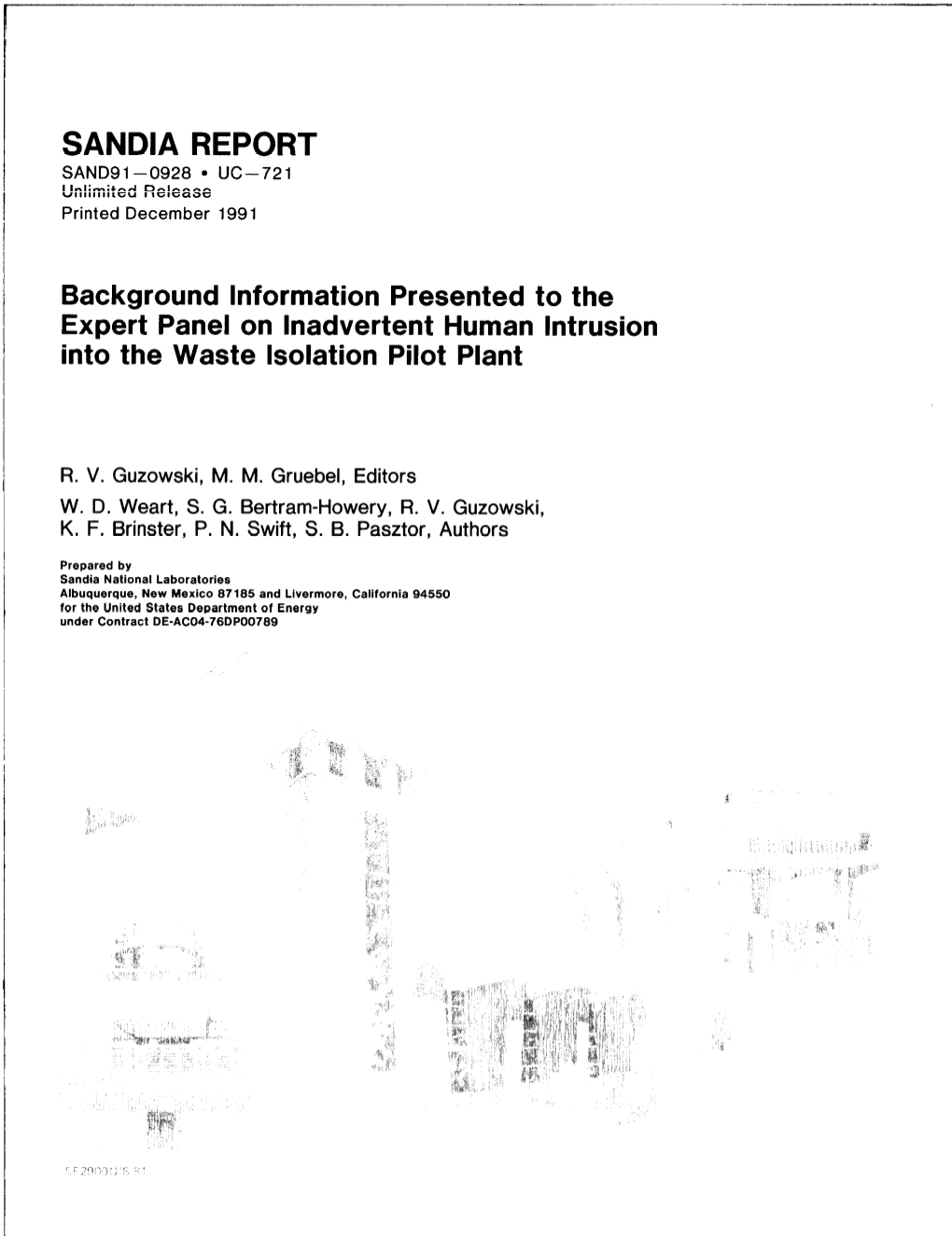 SANDIA REPORT SAND91-0928 • UC-721 Unlimited Release Printed December 1991