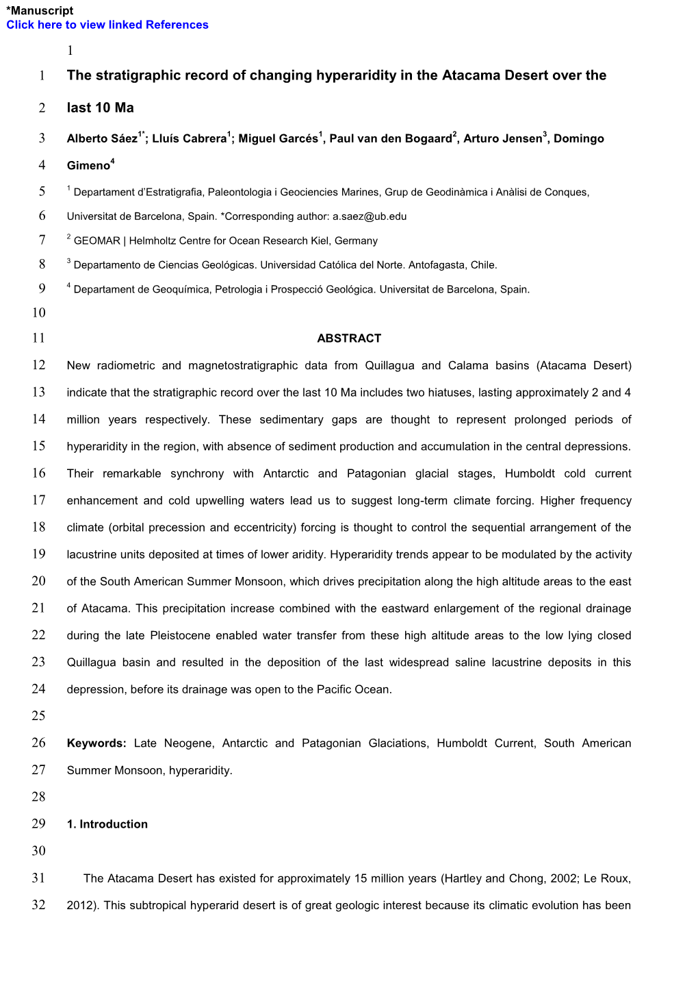 1 the Stratigraphic Record of Changing Hyperaridity in the Atacama Desert Over the 1 Last 10 Ma 2 3 4 5 6 7 8 9 10 11 12 13 14 1