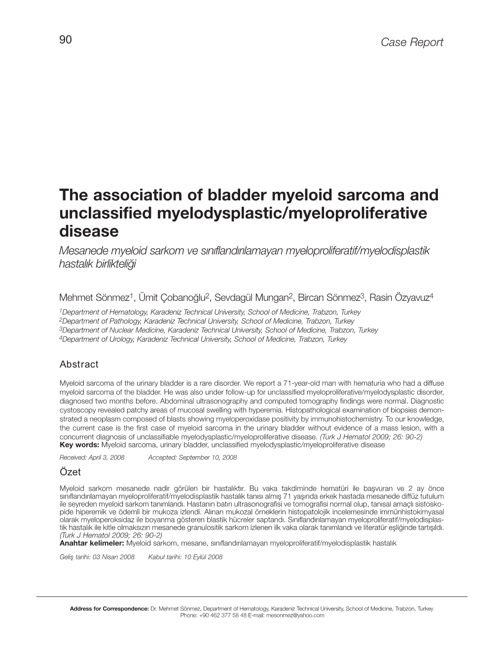 The Association of Bladder Myeloid Sarcoma and Unclassified