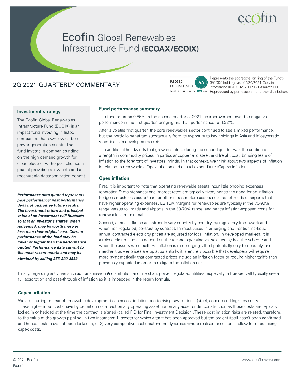 Ecofin Global Renewables Infrastructure Fund (ECOAX/ECOIX)