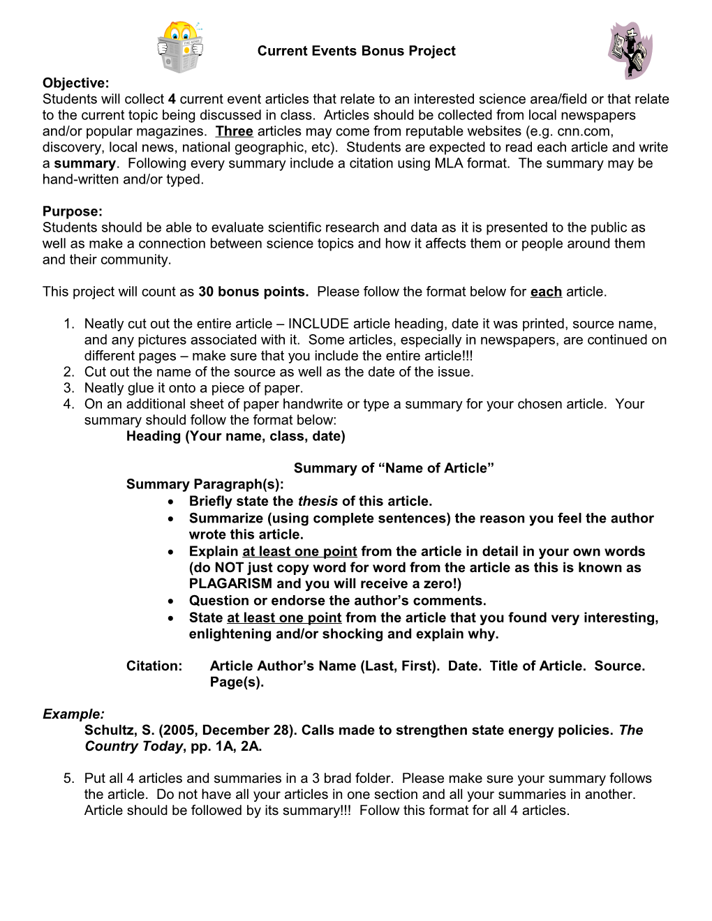 Chemistry – Current Events Notebook Format