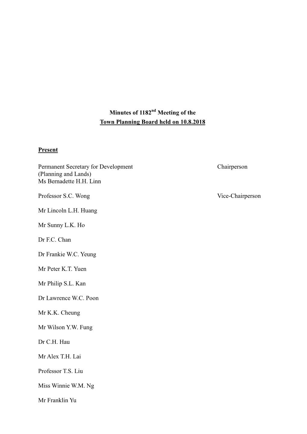 Minutes of 1182 Meeting of the Town Planning Board Held on 10.8.2018