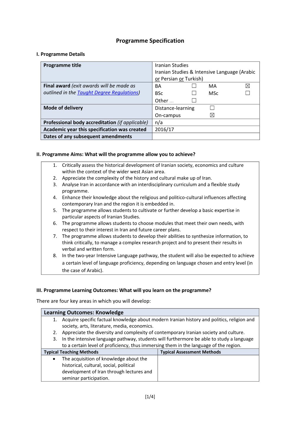 MA Iranian Studies Programme Specification 2018/19