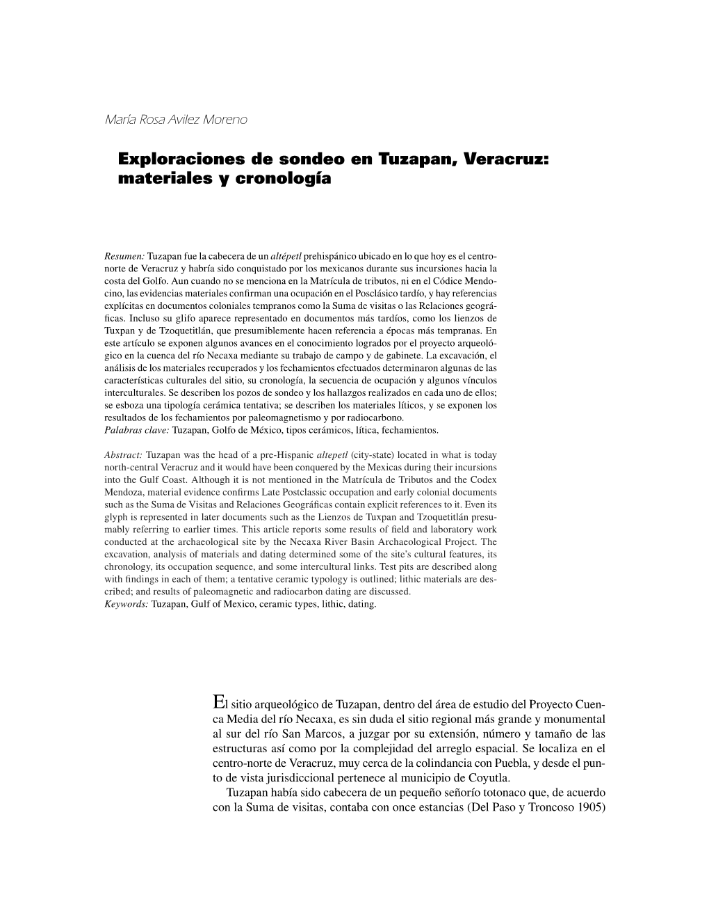 Exploraciones De Sondeo En Tuzapan, Veracruz: Materiales Y Cronología