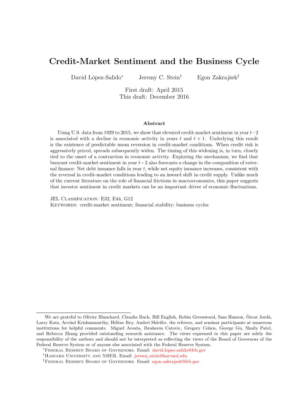 Credit-Market Sentiment and the Business Cycle