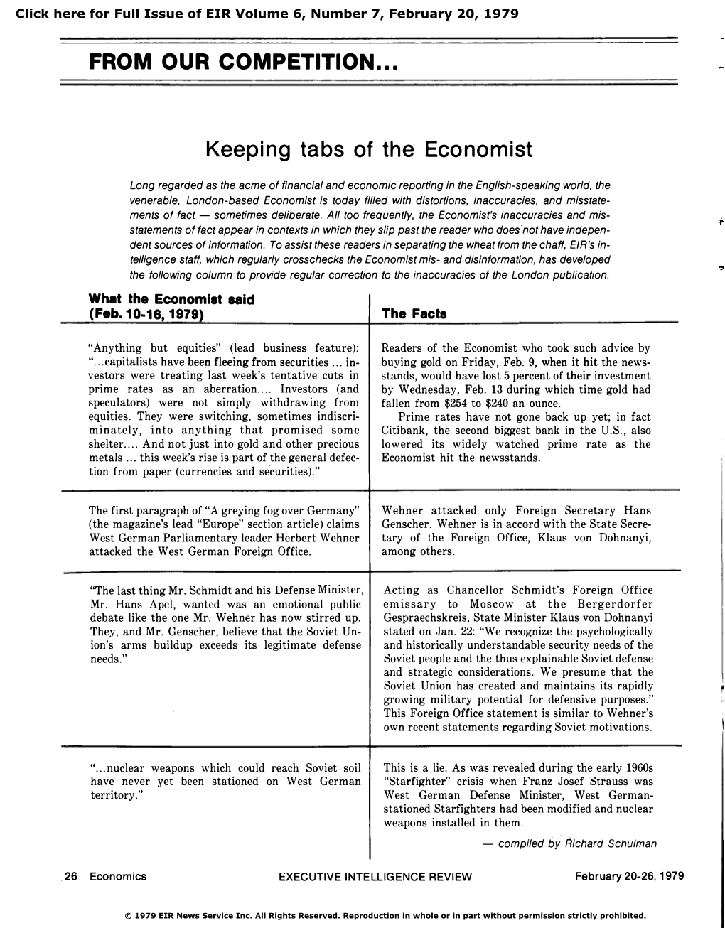 From Our Competition... Keeping Tabs of the {Economist}