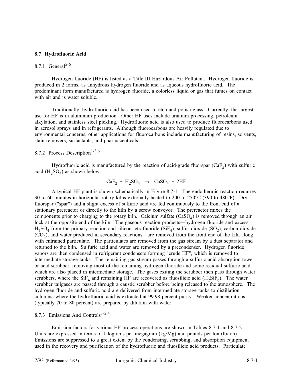 8.7 Hydrofluoric Acid 8.7.1 General