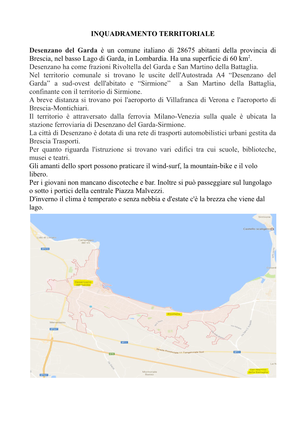 INQUADRAMENTO TERRITORIALE Desenzano Del Garda È Un Comune